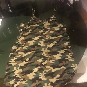 Camo dress with side cut-outs.
